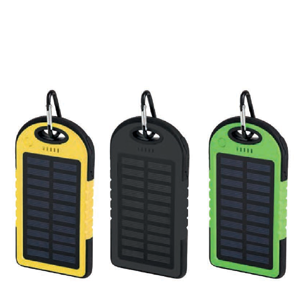 Power Bank in plastica e gomma a energia solare, con astuccio e cavo inclusi