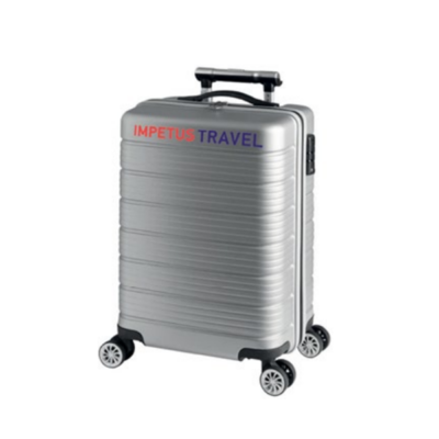 Valigia rigida accessoriata con supporto per tablet, vano custodia per il power bank e chiusura TSA